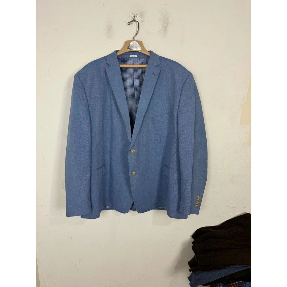 Saddlebred Mens 56R Light Blue 100% Cotton Two Button Blazer Sport Coat